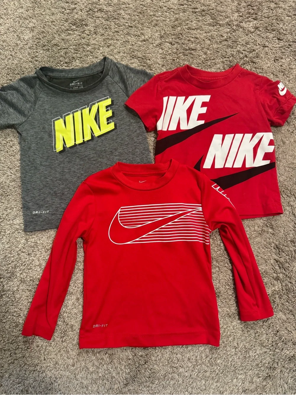 Nike Kids Red & Gray Long Sleeve and Short Sleeve Top Bundle of 3